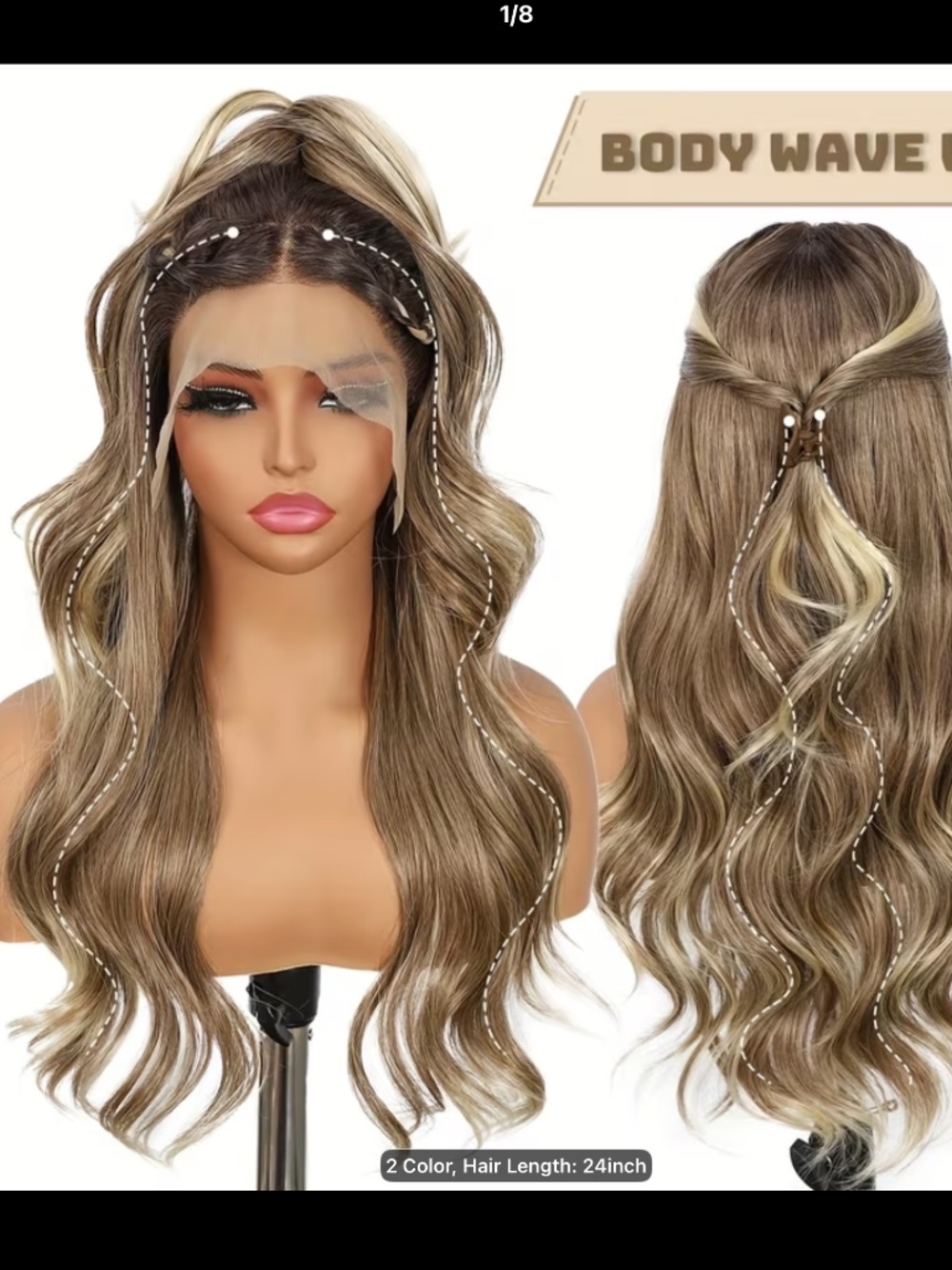 24” Ash Blonde Synthetic Lace Front Wig Long Straight Grey Lace Front Synthetic - Picture 9 of 11